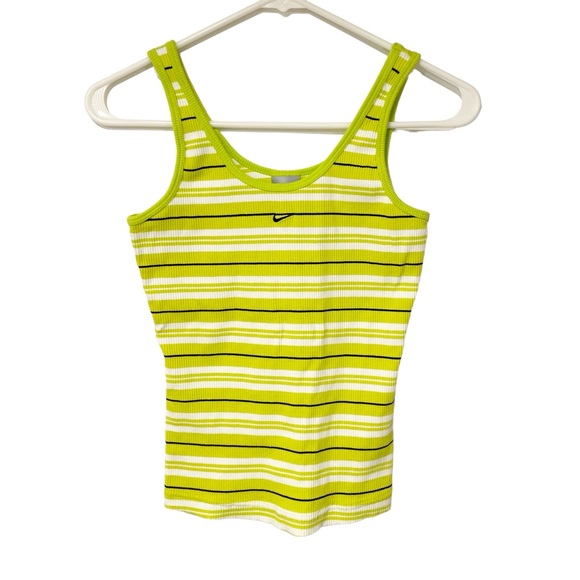 Nike Size Medium 8-10 Vintage Yellow White Ribbed Striped Tank Top Sleeveless - Picture 1 of 5